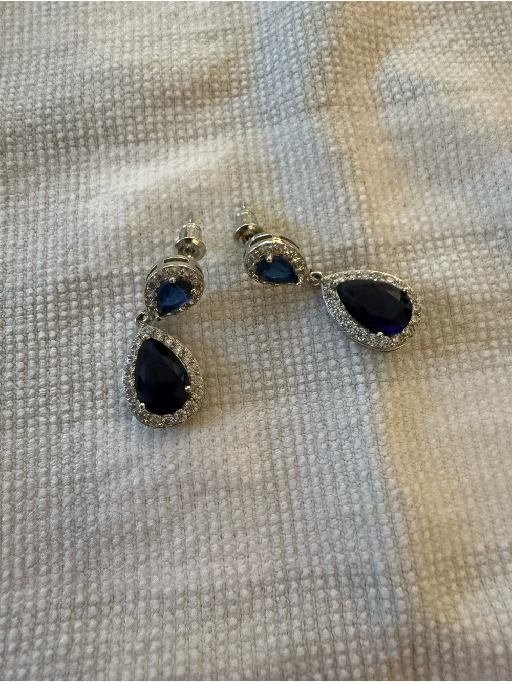 Silver Teardrop Sapphire-Blue Dangle Earrings